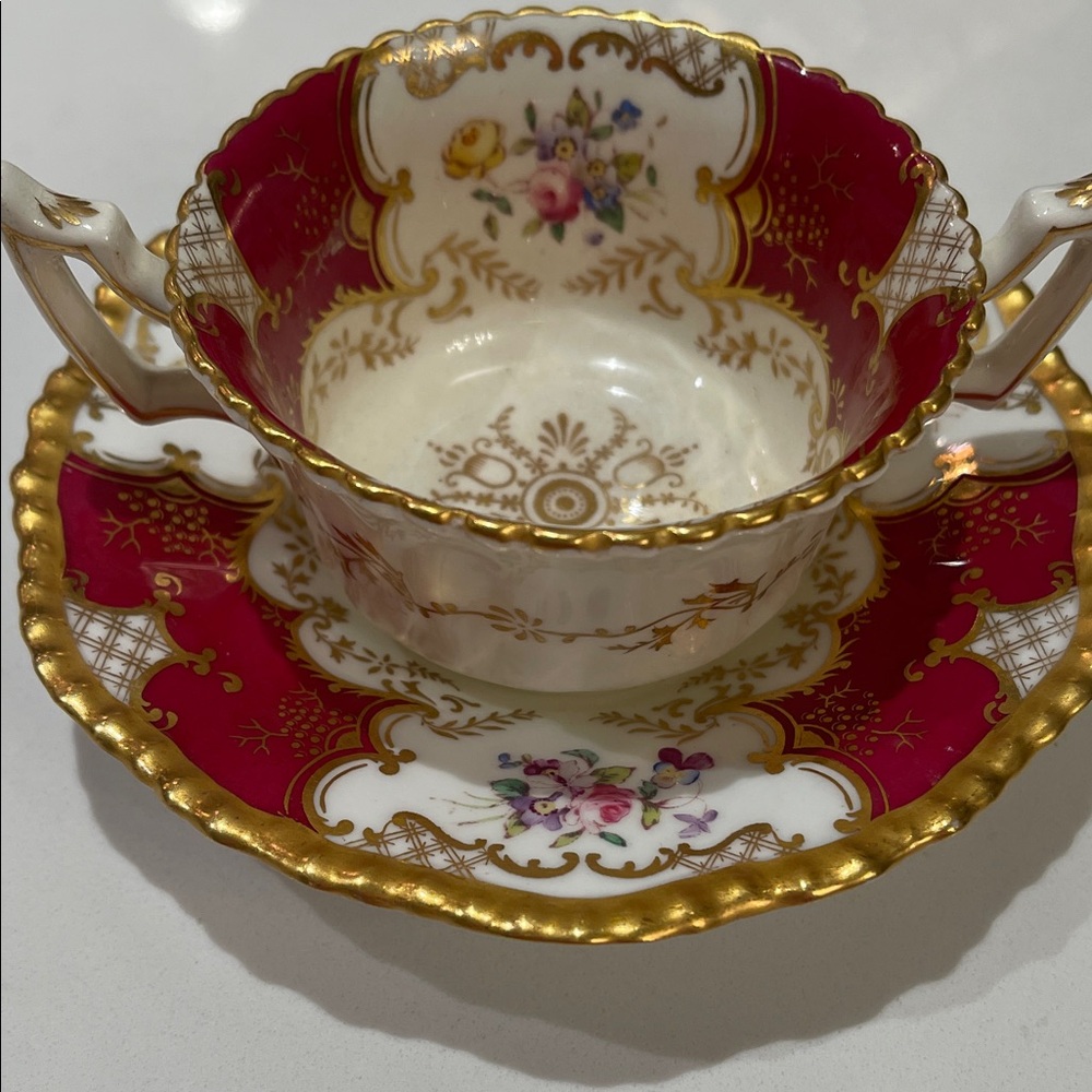 Luxury Red and Gold Floral Teacup and Saucer Set